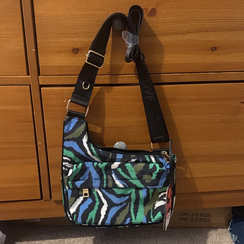 NWT DVF Diane Von Furstenberg Target Disco Zebra Green Utility Crossbody Bag